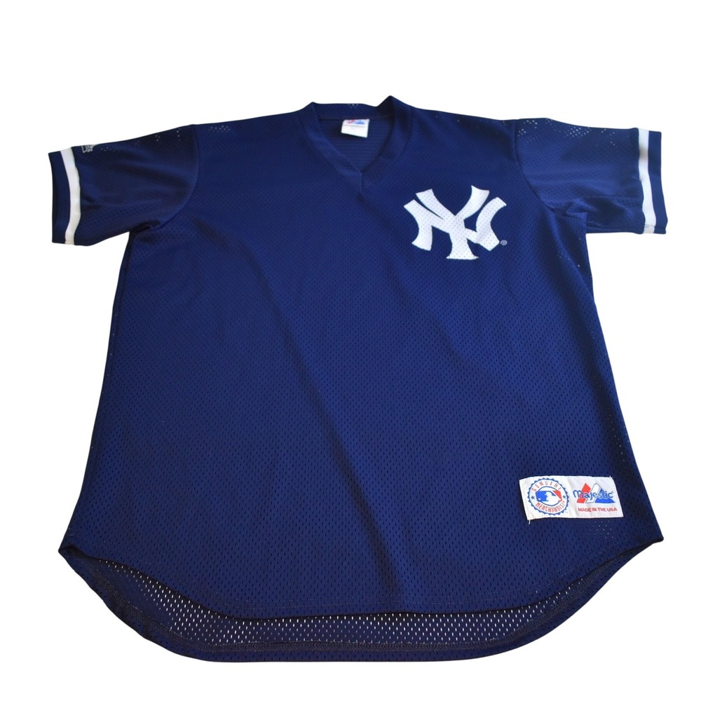 Majestic Jersey Mens L Navy Blue Blank NY Yankees Mesh V-Neck MLB Vintage